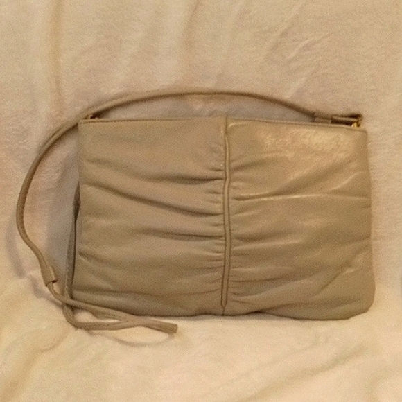 Ruched Leather Bag Handbags - EUC💕Ruched Leather Beige  Crossbody, Beige Inside, Pop Snap Top Closure!